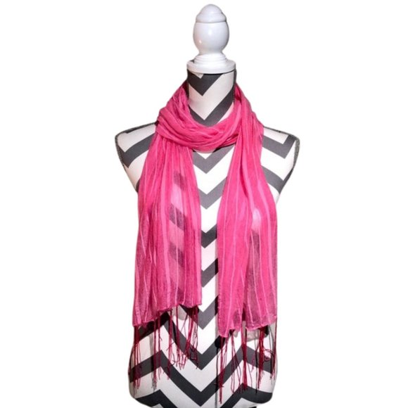 Lavello Shimmery Pink Striped Fringe Sheer Scarf - Picture 1 of 5
